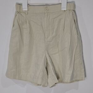 Open Edit Sz Small Cream High-Waist Linen Shorts